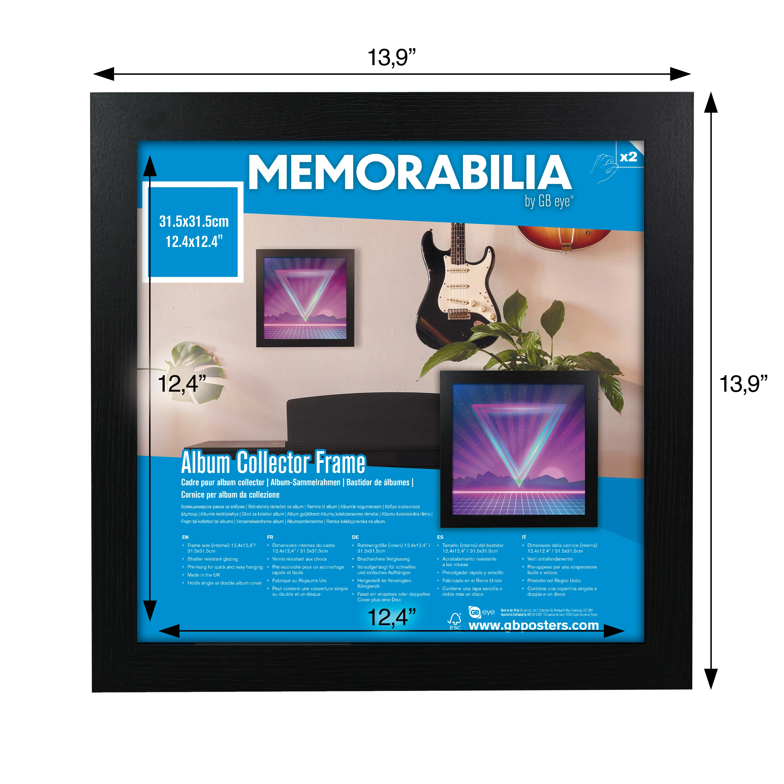 12.5 x 12.5 Vinyl Record Frame, Album & Vinyl Frame, FSC Black Wood Poster Frame, Scratch Proof Glazing, Vertical and Horizontal Wall Mounting, Set of 4 - Image 4