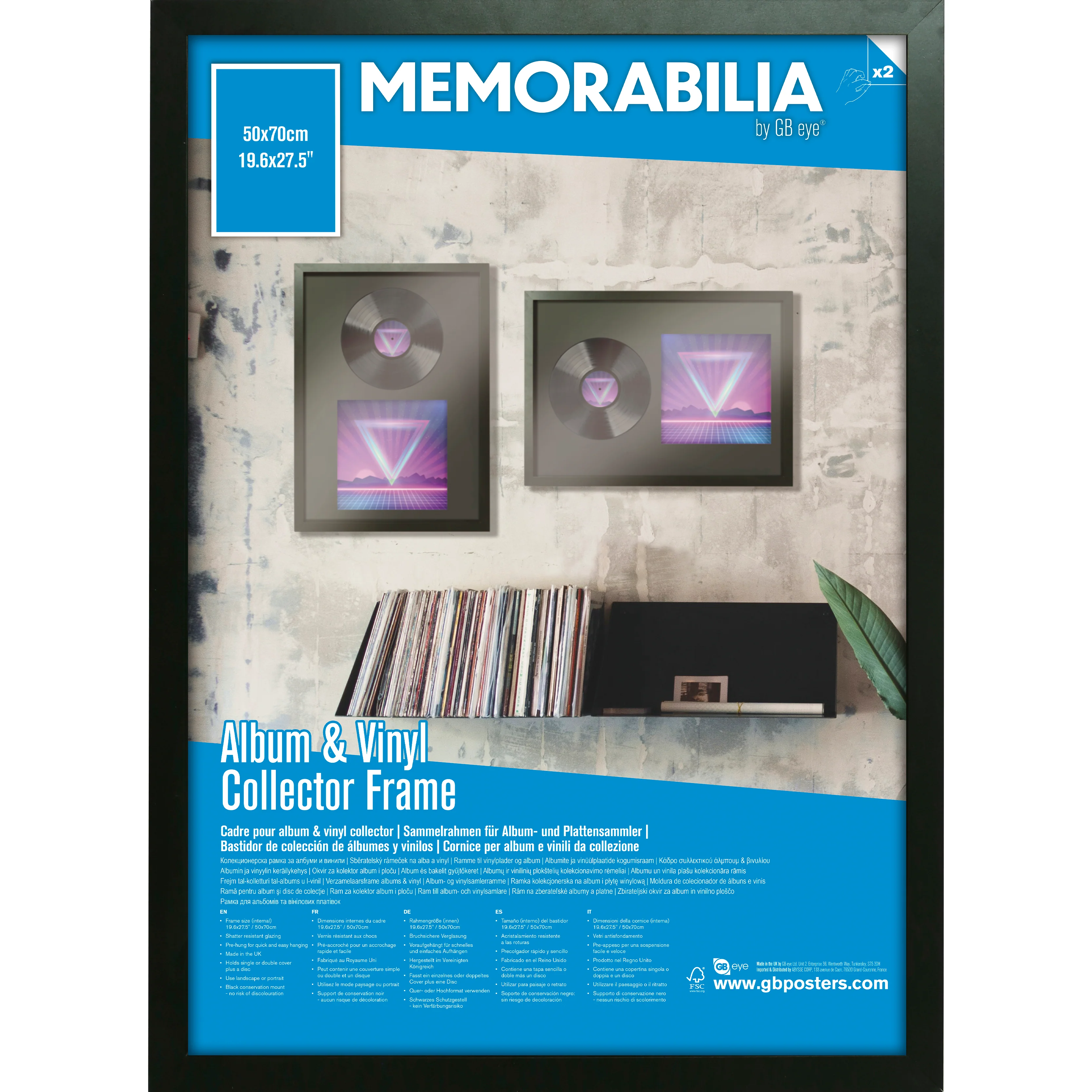 GB Eye 19.6" x 27.5" Album & Vinyl Collector Frame, FSC Black Wood Poster Frame, Scratch Proof Glazing, Vertical and Horizontal Wall Mounting, Set of 2 - Image 2