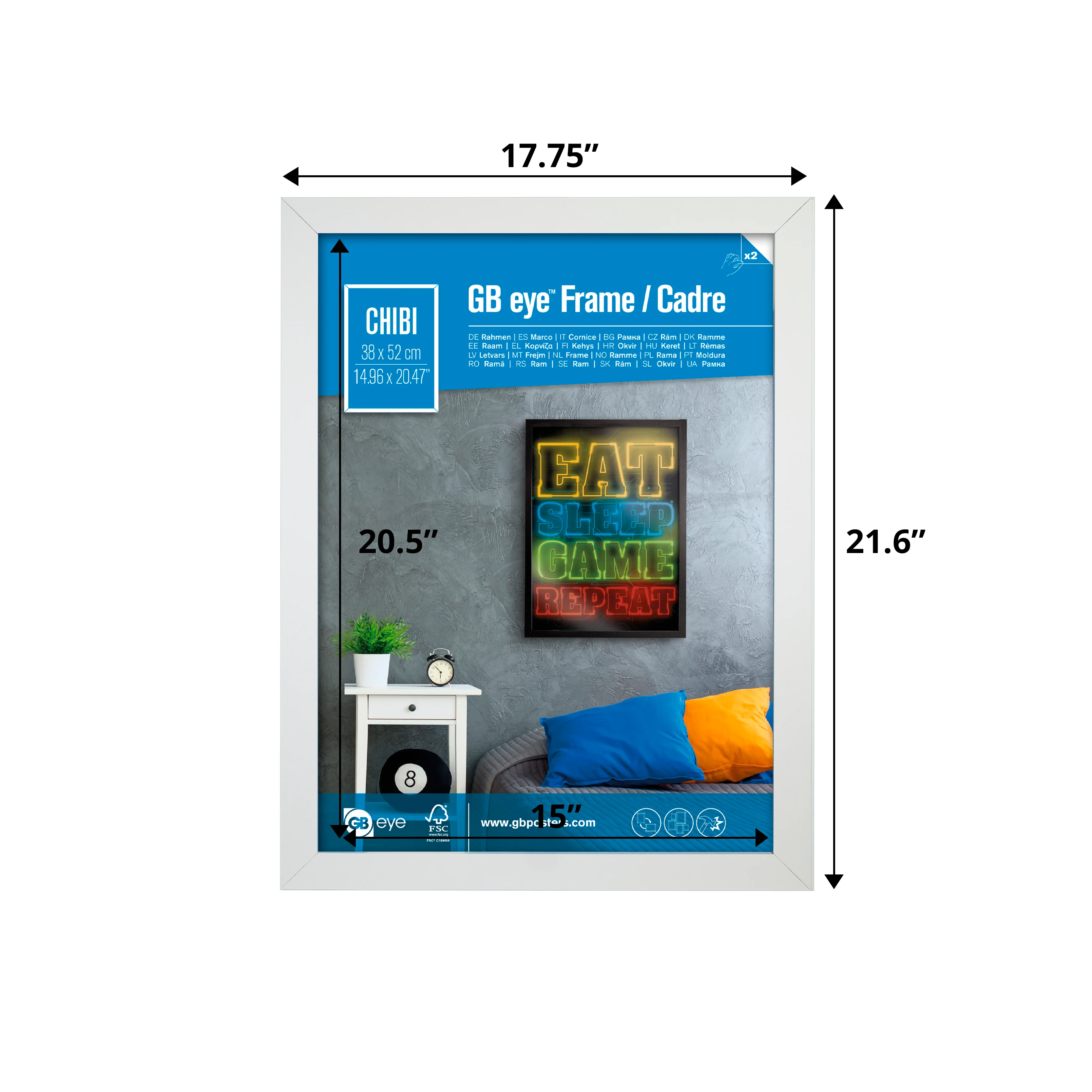GB 15x20.5 Frame, FSC White Wood Poster Frame, Scratch Proof Glazing, Vertical and Horizontal Wall Mounting, Set of 2 - Image 6