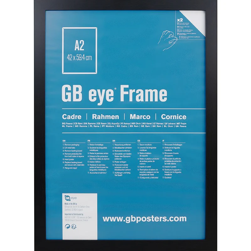 GB eye 16.5x23 MDF Frame A2, FSC Black Wood Poster Frame, scratch proof glazing, Horizontal and Vertical