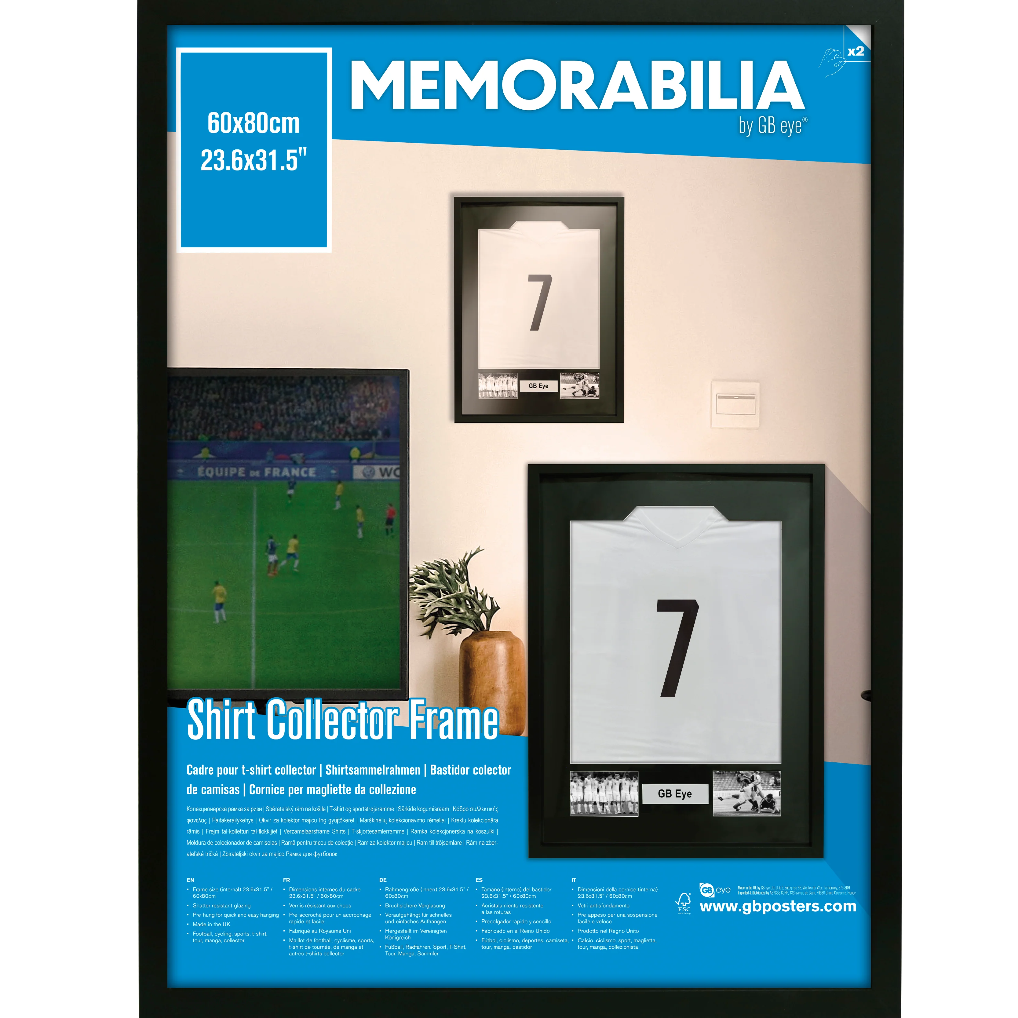GB eye 23.6" x 31.4" Shirt Collector Frame, FSC Black Wood Shirt Frame, Scratch Proof Glazing, Vertical Wall Mounting, Set of 2 - Image 2
