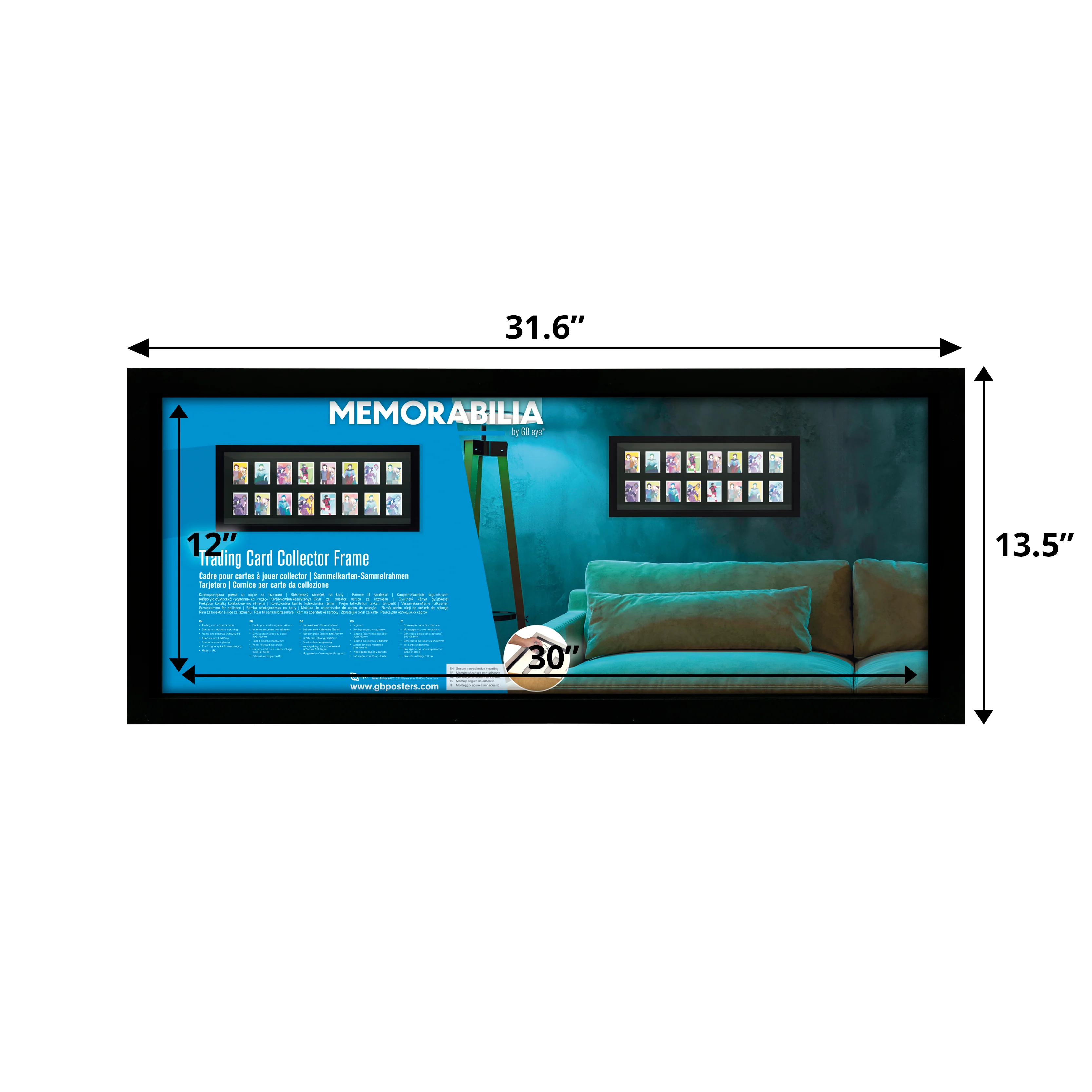 GB eye Trading Card Collector Frame 16 Position Black Wooden Frame 12" x 30" Twin Pack - Image 2